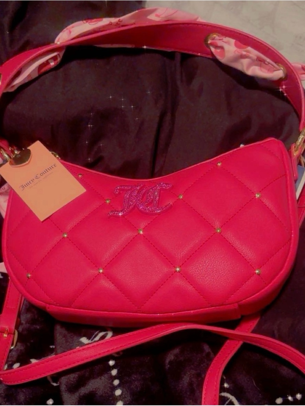 Juicy Couture Quilted Neon Pink Shoulder Bag with Gold Accents